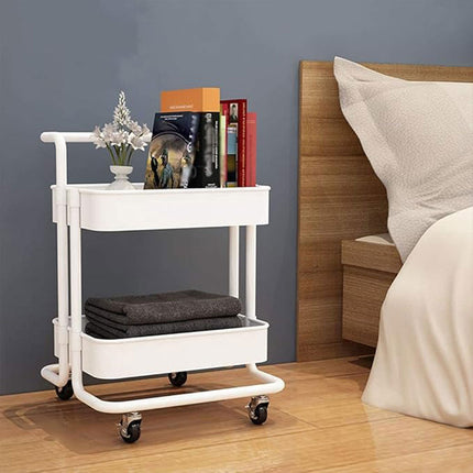 2 Tier Trolley Cart Storage Utility Rack Swivel Shelf Organizer Green White