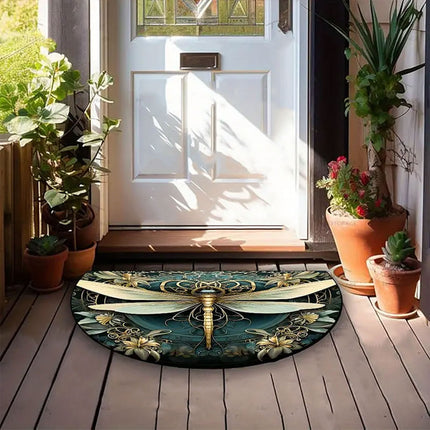 Floral Floor Mat Semicircle Printed Entry Door Rug Non-Slip Mat For Home Decor
