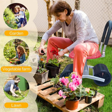 Greenhouse Garden Mobile Wheeled Stool Sturdy Durable Non Slip Seat Easy to Move