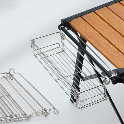 Folding Table Extension Rack Outdoor Camping Storage Shelf With Hanging Basket