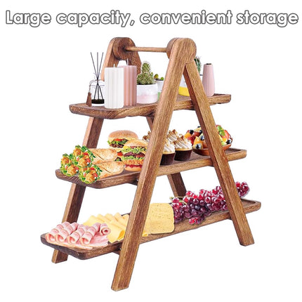 3 Layer Wooden Tray Display Rack Dinner Plate Holder Stand Storage Shelf for Home