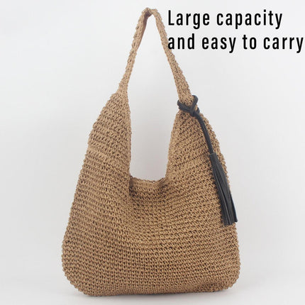 Large Capacity Fashion Woven Straw Shoulder Bag Simple Design for Everyday Use