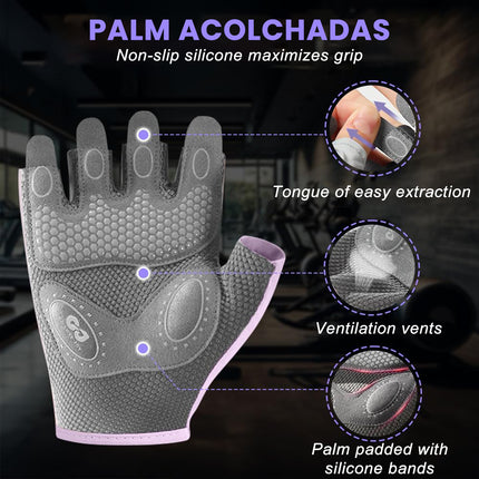 Fingerless Sports Gloves Non Slip Breathable Purple for Cycling
