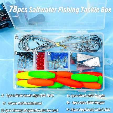 78pcs Fishing Gear Set Hooks Lures Baits Tackle Kit for Freshwater Saltwater