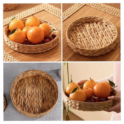 2pcs Rattan Fruit Tray Decorative Storage Trays Multipurpose Shelving Organizer