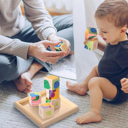 10PCS Wooden 3D Puzzle Blocks Educational Toy Matching Game with Solid Wood Tray