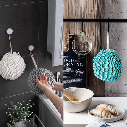 Chenille Hand Towel Ball 3PCS Absorbent Quick Dry Hanging Loop 17 x 17cm