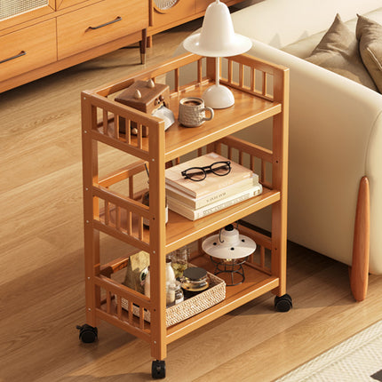 3 Tier Movable Storage Rack with Wheels Sturdy Bamboo for Kitchen Storage Use