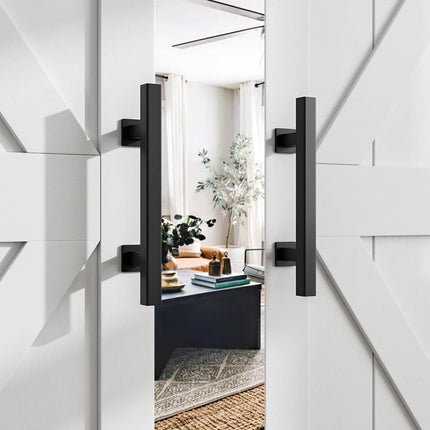 Black Carbon Steel Door Handle Easy to Install Durable Sturdy for Home Barn Door