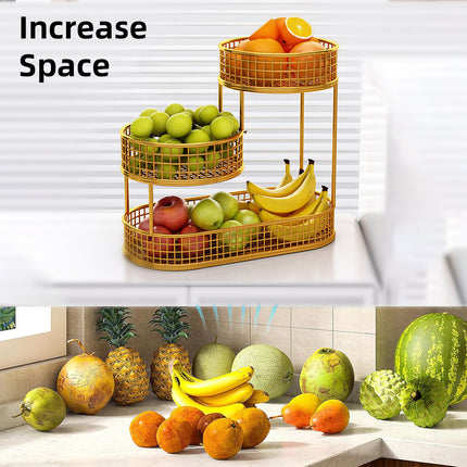 Fruit Basket 3 Tier Aesthetic Metal Stand for Kitchen Counter Dining Room Use