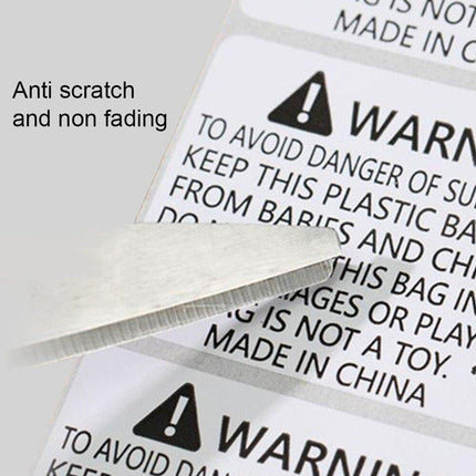 Suffocation Warning Labels Roll 3 Sizes Available Strong Water-Based Adhesive