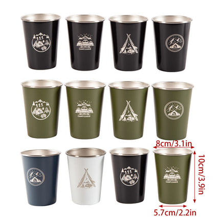 Set of 4 Outdoor 304 Stainless Steel Cups Coffee Tea Beer Camping Water Cups