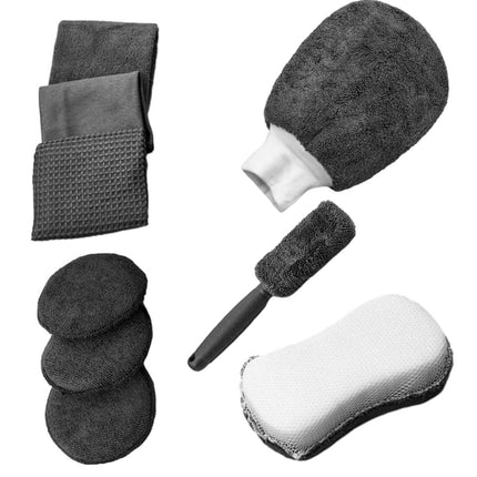 9PCS Car Cleaning Kit Microfiber Towel Wax Sponge Wheel Brush Gloves Set Use