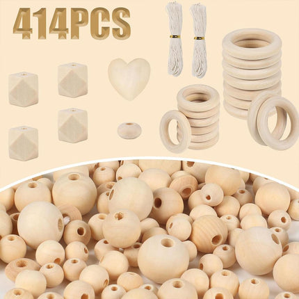 414pcs DIY Beading Kit Round Wooden Beads Set Craft Jewelry Supplies Home Decor