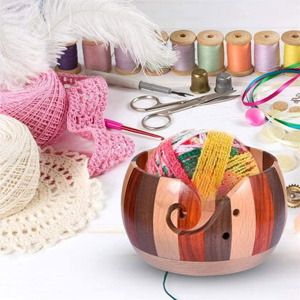 Wooden Round Yarn Bowl Handmade Durable for Knitting Crocheting Craft Use