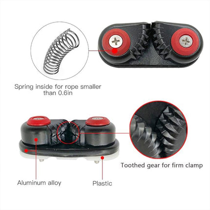 Rope Clamp Set 2PCS Aluminum Alloy Black Clip Plate Sailboat Kayak Canoe Outdoor
