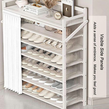 Bamboo Foldable Entryway Shoe Rack with Dust Curtain Home Apartment Shoe Storage