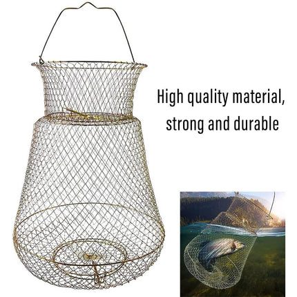 Folding Fish Trap Mesh Cage Portable Fishing Net Guard Pocket for Catching Fish
