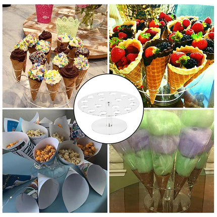 2PCS Clear Acrylic 16 Slot Ice Cream Cone Display Rack 25cm for Party Catering