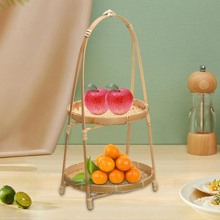 Bamboo Woven Handbasket Round Handle for Snacks Fruits Home Storage Decor