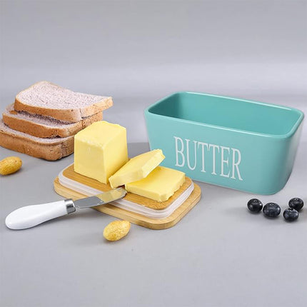 Ceramic Butter Box Basic Model Wooden Lid With Knife Refrigerator Cheese Box
