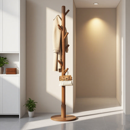 Floor Coat Rack with 8 Hooks Space Saving Standing Clothes Hanger Organiser