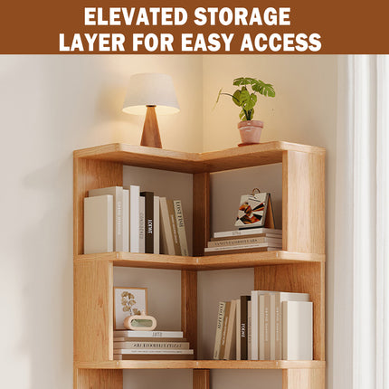 Solid Wood Corner Bookshelf for Home Floor Storage Shelf Sturdy Space Saving
