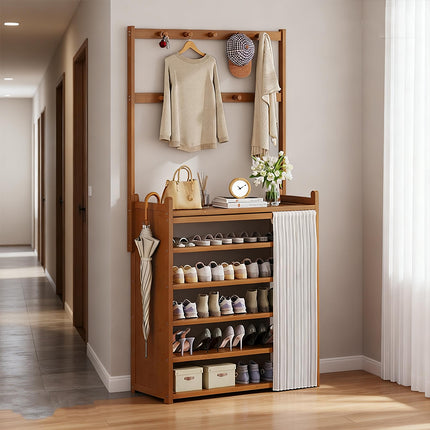 6 Tier Multi Function Fabric Curtain Shoe Rack Clothes Hanger Home Enterway AU