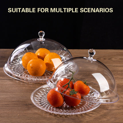 Transparent Fruit Plate with Lid Dustproof Display Stand Pedestal Fruit Bowl for Kitchen