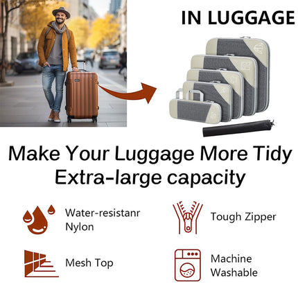 6PCS Compression Packing Cubes Expandable Luggage Storage Bag Travel Packing Bag