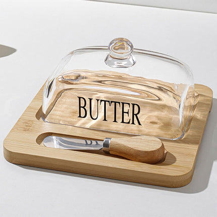 Butter Dish Glass Lid Cheese Cake Dessert Box Storage Container Kitchen Table