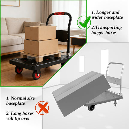 Folding Flatbed Trolley Cart 72x48cm Silent Wheels for Warehouse Home Use