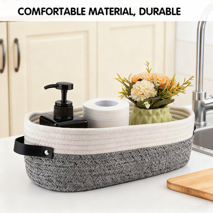 Oval Leather Handle Storage Basket Durable Fabric for Bedroom Closet Organizing