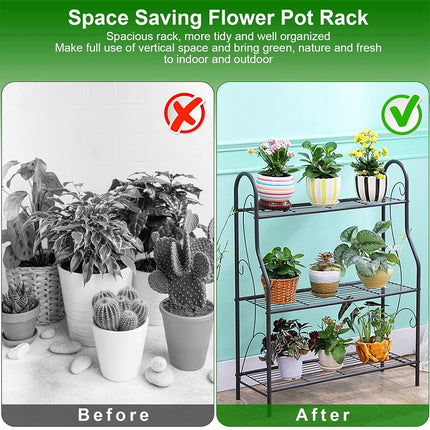 Metal Plant Stand 3 Tier Shelf Indoor Outdoor Flower Pot Display Rack 83cm