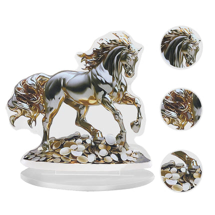 Acrylic Table Decoration Golden Horse on Coin Waterproof Wear Resistant Ornament