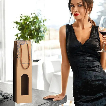 10PCS Red Wine Paper Bags Brown Paper Gift Bags Single/Double Bottle Carrier