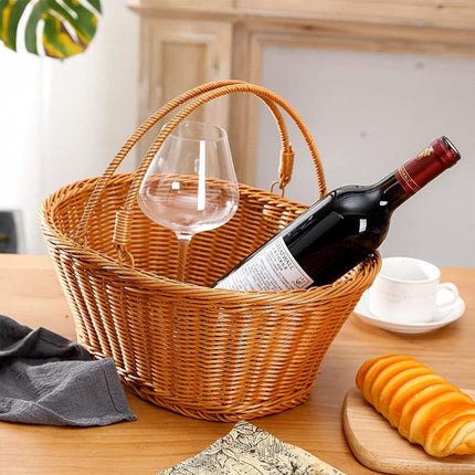 Portable Picnic Basket Imitation Rattan Storage Basket for Carrying and Picking