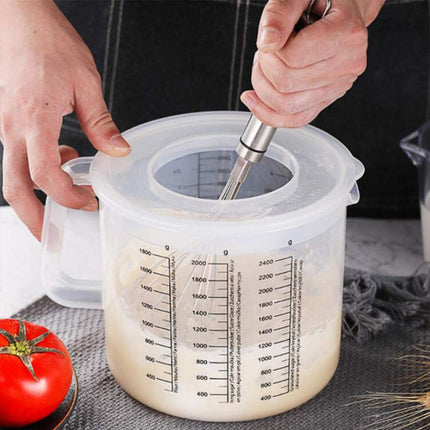 2.5L Plastic Baking Measuring Cup Splash Proof Graduated Mixing Bowl With Lid