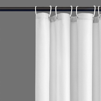 Cold White Waffle Shower Curtain Waterproof Bathroom Curtain Perforation Free