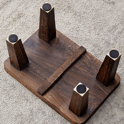 Solid Wood Small Stool Dark Brown Low Bench Footrest Entryway Shoe Stool