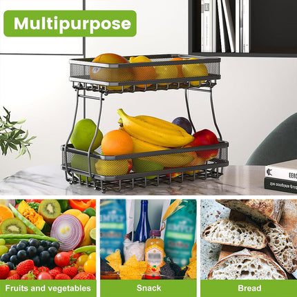 2 Tier Countertop Storage Basket Rack Kitchen Vegetable Fruit Snack Organizer
