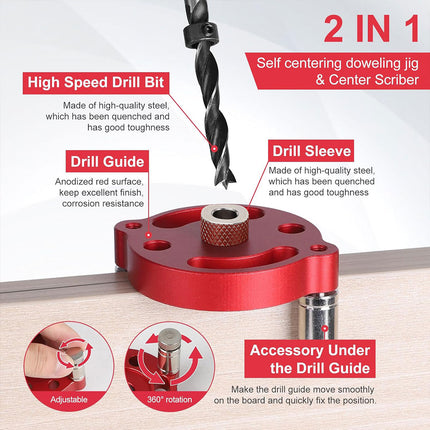 9pcs Center Hole Drill Guide Set Vertical Positioner DIY Round Woodworking Tool
