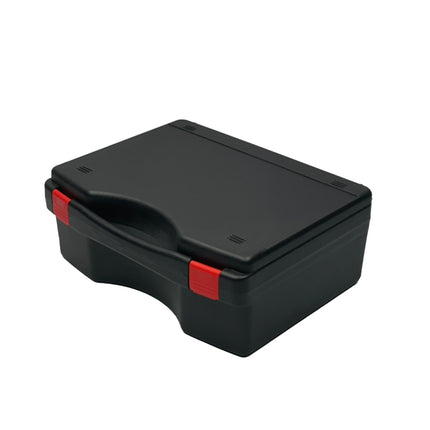 Black plastic tool box open with foam insert showing organisation - multi-functional portable storage solution