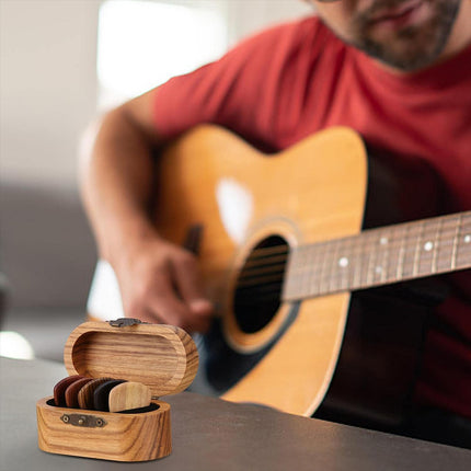 Solid Wood Guitar Pick Storage Case Moistureproof Durable Portable with Dividers