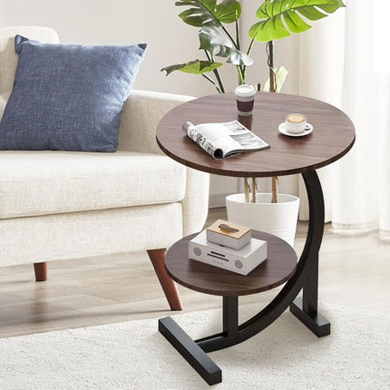 Round Side Table Small End Table Nightstand with Shelf for Living Room Bedroom
