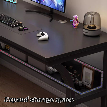 Black Desktop Computer Table 80cm with Open Shelf Cable Hole for Home Office