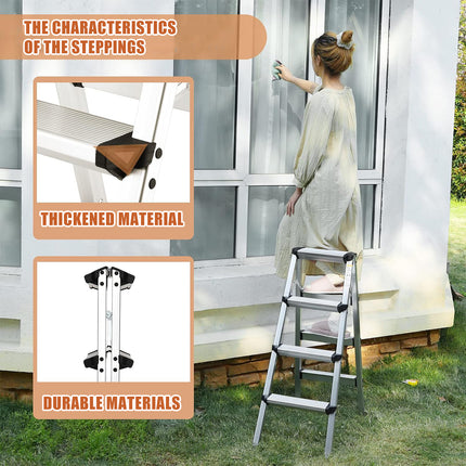 Aluminium Folding Step Ladder Double Sided 4 or 6 Step Portable 150kg