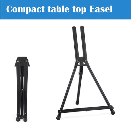 Black Aluminum Tabletop Easel Stand with Adjustable Arms for Art Painting Display