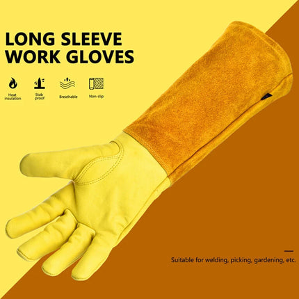 Long Cuff Cowhide Garden Gloves Protective Work Gloves for Gardening Pruning
