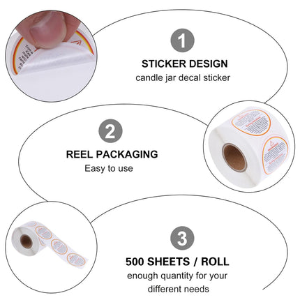 5 Rolls Candle Warning Stickers 38mm Round Labels 2500 Pack Black White